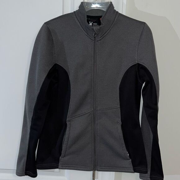 EUC Spyder Knit Fleece ThermoWeb Ski Snowboard Winter Sexy Jacket Grey Black M - Picture 1 of 7